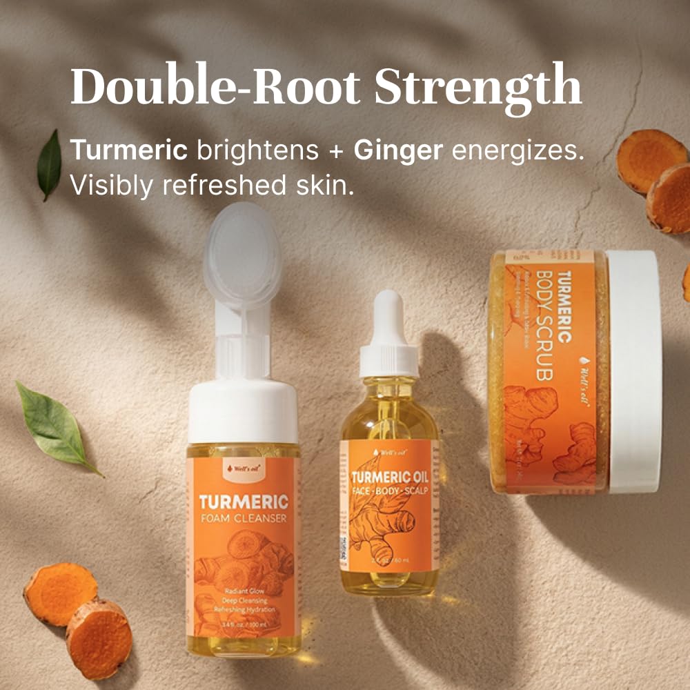 Well's Oil Turmeric Foam Cleanser with Brush | Gentle Foaming Face Wash | Daily Cleanser for All Skin Types | 3.4 fl oz Beauty & Personal Care Well's Oil