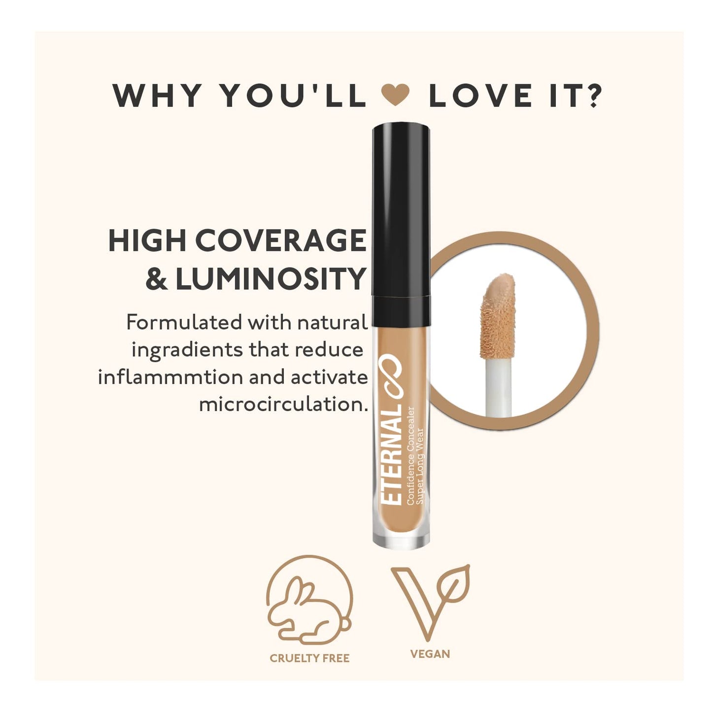 Eternal Confidence Super Long Wear Concealer - Luminous Hydrating High Coverage Dark Circle Makeup, 0.11 Oz (Dark) Beauty & Personal Care Eternal