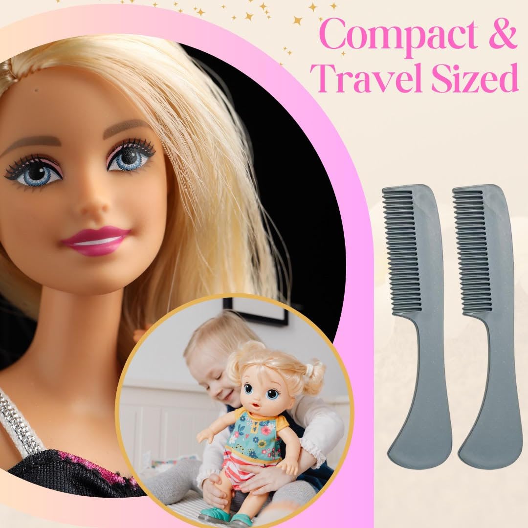 G.B.S Unbreakable Doll Comb Set for Grooming - Fine Toothed Combs, Small Pocket Size Design, For Styling and Detangling Doll Hair or Wig Gray(Pack of