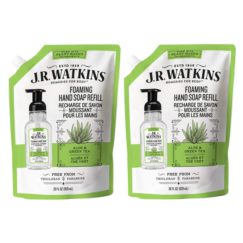 J.R. Watkins Foaming Hand Soap Refill Pouch, Scented Foam Handsoap for Bathroom or Kitchen, USA Made and Cruelty Free, 28 fl oz, Aloe & Green Tea, 2 Beauty & Personal Care J.R. Watkins