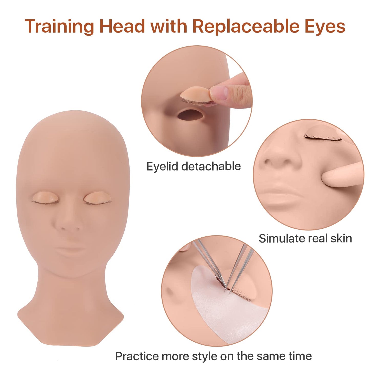 Pretty memory Lash Mannequin Head with 4 Pairs Removable Practice Eyelids, Silicone Eyelash Mannequin Head for Makeup Practice and Lash Extension Beauty & Personal Care Pretty memory