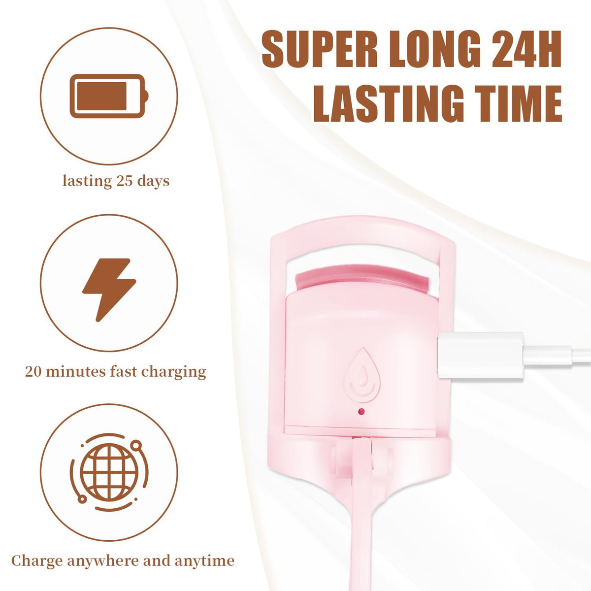 C-Shaped Heated Eyelash Curler Fast Heat Up in 5s - Rechargeable Electric Eyelash Curler for 24H Long Lasting Curls - Safe Anti-Burn Lash Curler