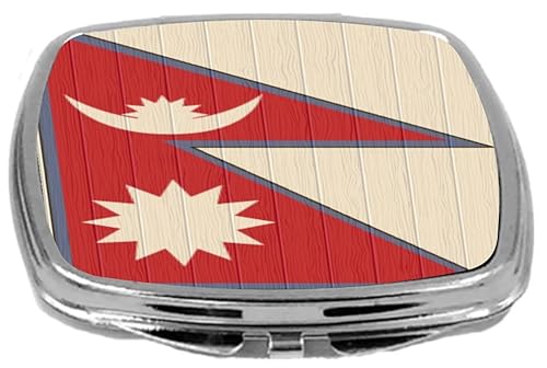 Rikki Knight Compact Mirror on Distressed Wood Design, Nepal Flag, 3 Ounce Beauty & Personal Care Rikki Knight