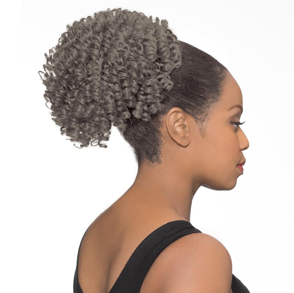 Maxwigs DS008 Ponytail Color 4 Med Dark Brown - Foxy Silver Wigs 8-10" Med Length Spiral Curls Drawstring Cheerleader Style Extension Synthetic Black