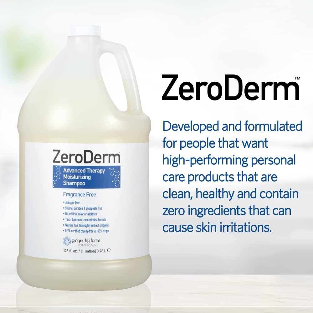 Ginger Lily Farms Botanicals ZeroDerm Advanced Therapy Moisturizing Shampoo for All Hair Types, 100% Vegan & Cruelty-Free, Fragrance Free, 1 Gallon Beauty & Personal Care Ginger Lily Farms