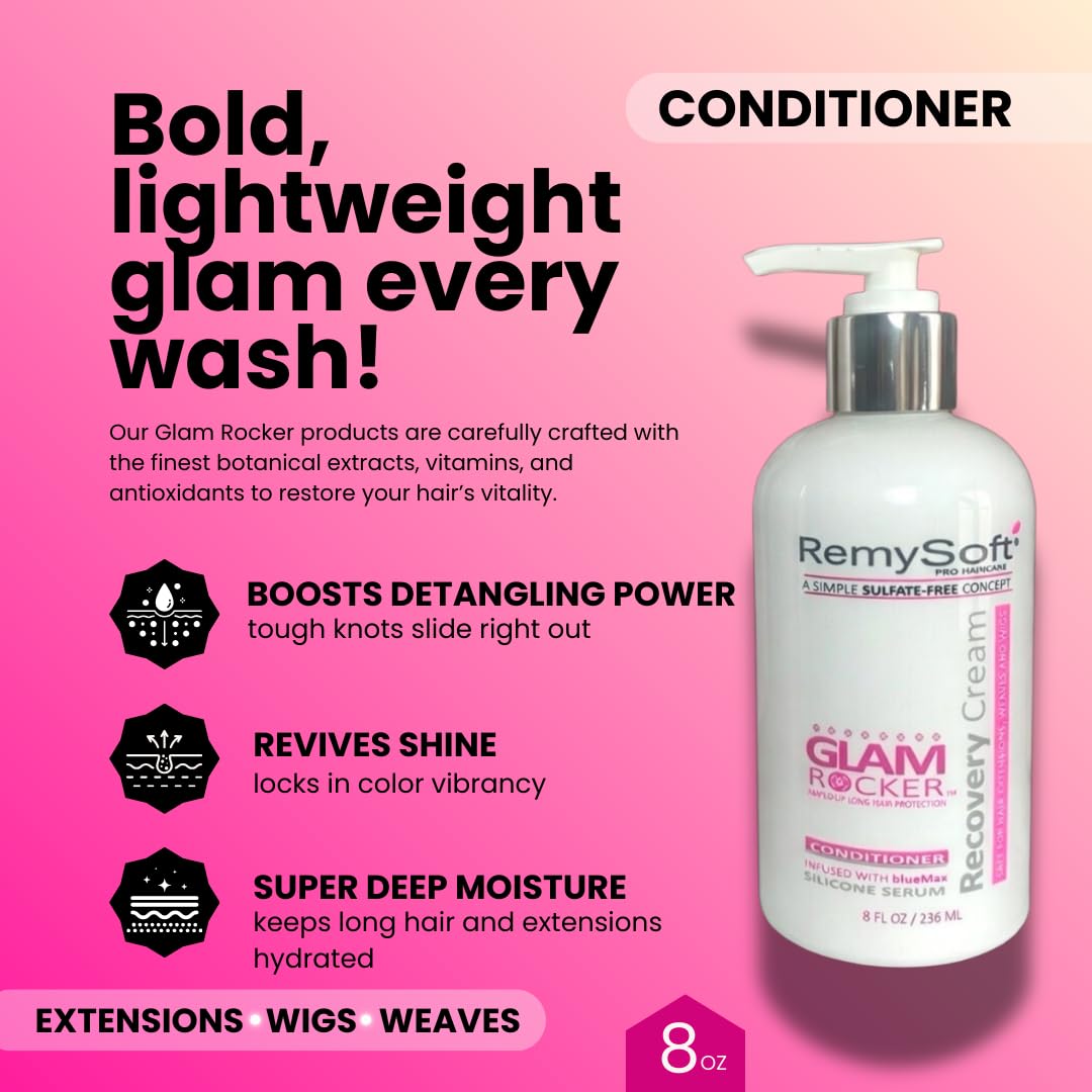 RemySoft Glam Rocker Hydrating Cleanser & Recovery Cream Duo - Safe for Hair Extensions, Weaves and Wigs - Salon Formula Shampoo and Conditioner Combo Beauty & Personal Care RemySoft
