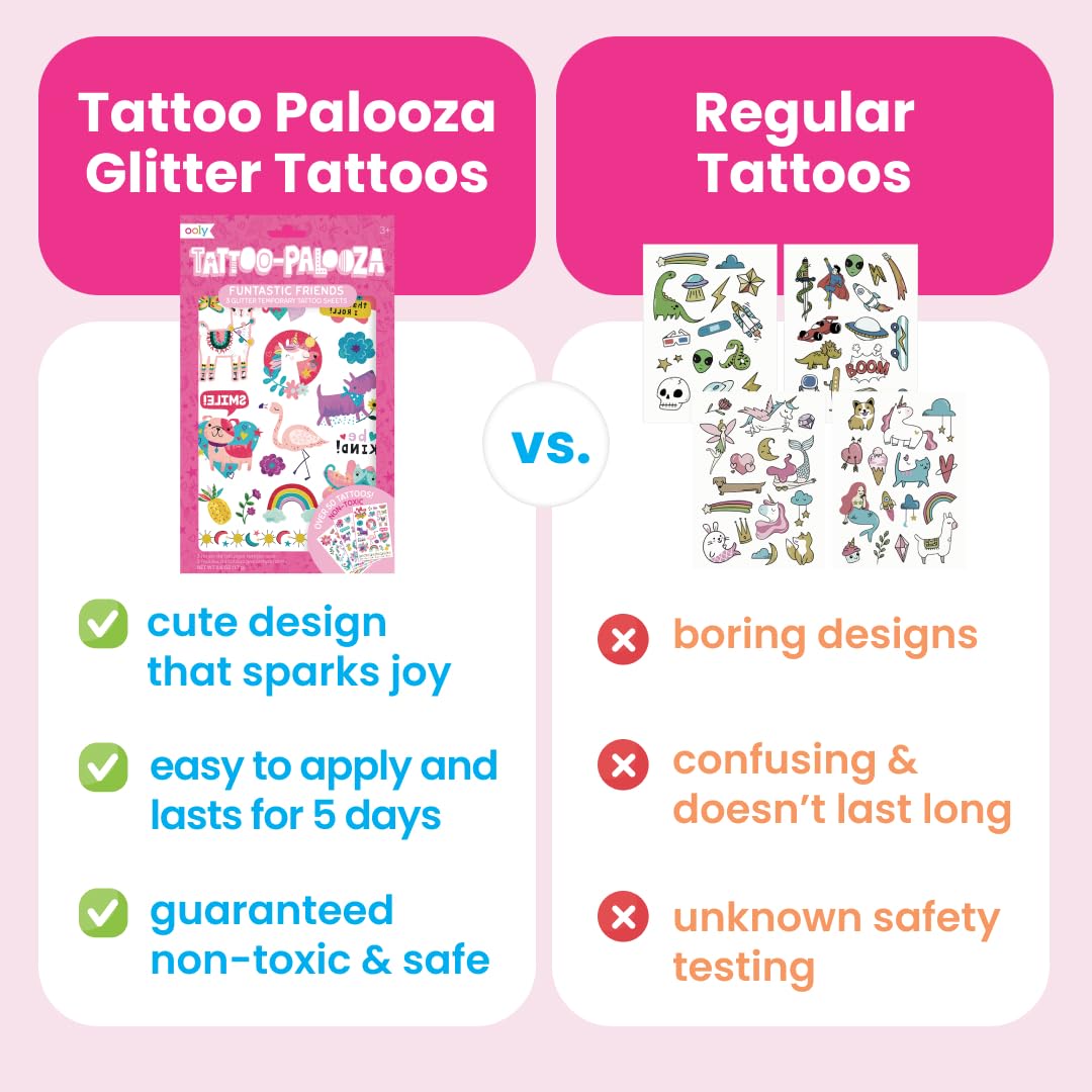 OOLY Temporary Tattoos for Kids, 50 Pc - Dinosaur, Guitar, Robot and More