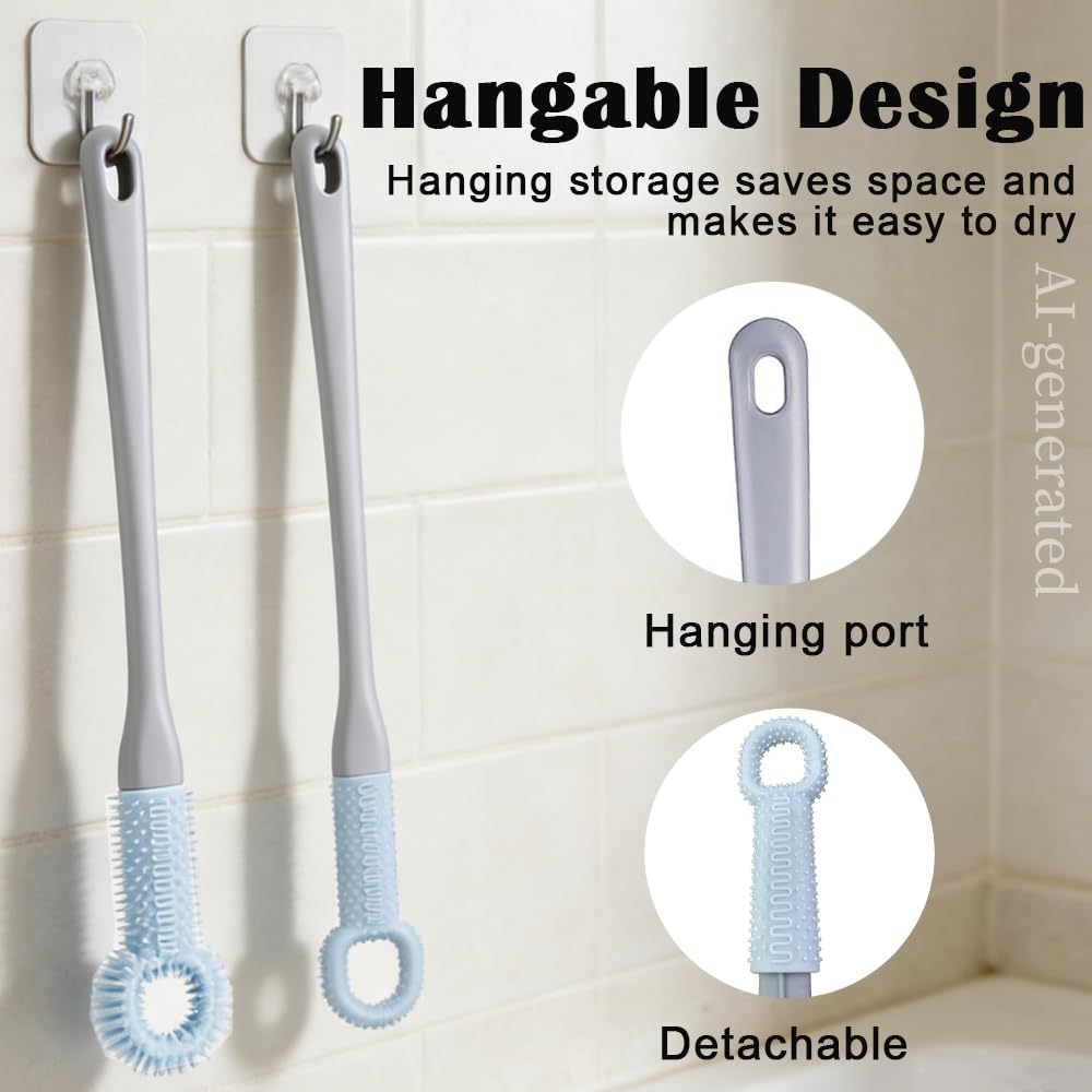 Hahaluk 2 Pack Foot Brush in Shower, Extended Handle Foot Scrubber, Soft Rubber for Cleaning Dead Skin, Dense Foam Toe Cleaning with Hanging Beauty and Personal Care HAHALUK