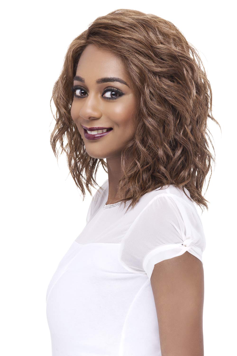 Vivica A. Fox FINN, Futura Synthetic Heat Resistant Fiber, HD Deep Lace Front, Natural Baby Hair, Layered Body Wave and Side Bang w/Invisible Side