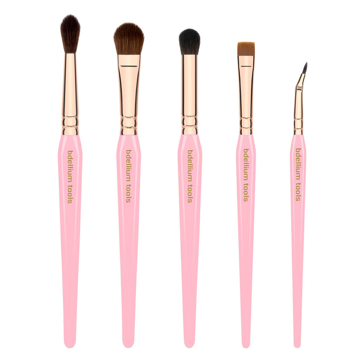 Bdellium Tools Pink Golden Triangle Eyes Makeup Brush Set - Versatile Eye Essential Brush Kit with Soft Synthetic Bristles and Rose Gold Brass Ferrule
