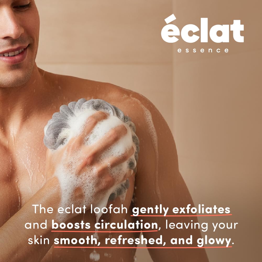 Éclat Mesh Bath Sponge Loofah Ball, Soft Exfoliating Body Scrubber for Wash, Rich-Lather Nylon Net Puff with Quick-Dry Hanging Loop, Gentle Daily Beauty and Personal Care Éclat