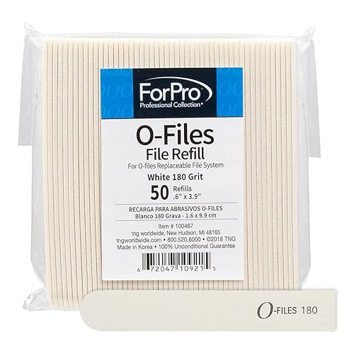 ForPro Professional Collection O-Files Replaceable File System, 180 Grit, Manicure Nail File Refills, 3.9” L x .6“ W, White, 50-Count Beauty & Personal Care ForPro Professional Collection