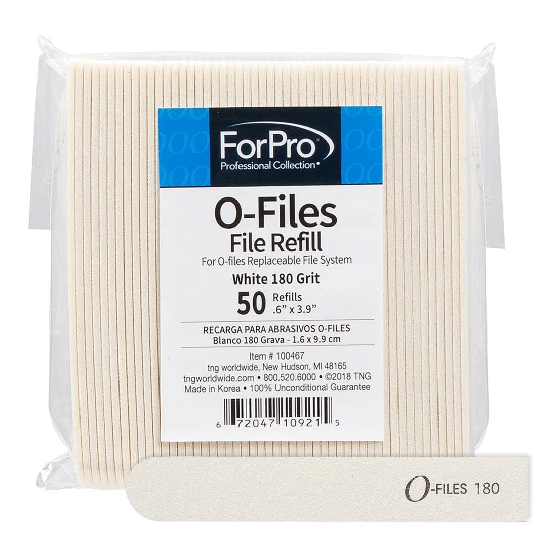 ForPro Professional Collection O-Files Replaceable File System, 180 Grit, Manicure Nail File Refills, 3.9” L x .6“ W, White, 50-Count Beauty & Personal Care ForPro Professional Collection