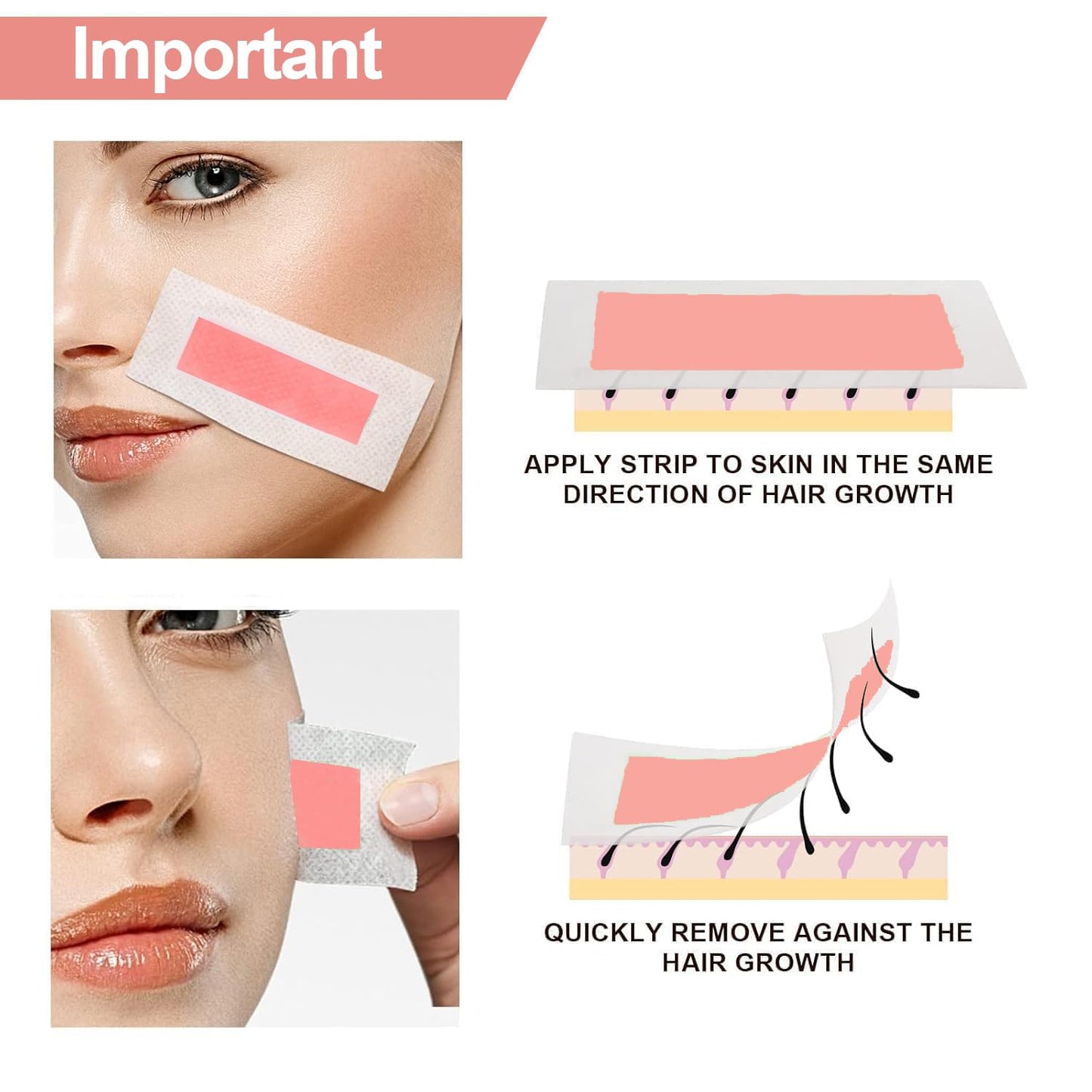 Facial Wax Strips 60 Pcs, Facial Hair Removal for Women, Waxing Strips for Face Eyebrow Upper Lip Cheek Hair Remover, Quick & Painless At Home Waxing Beauty and Personal Care Charmonic