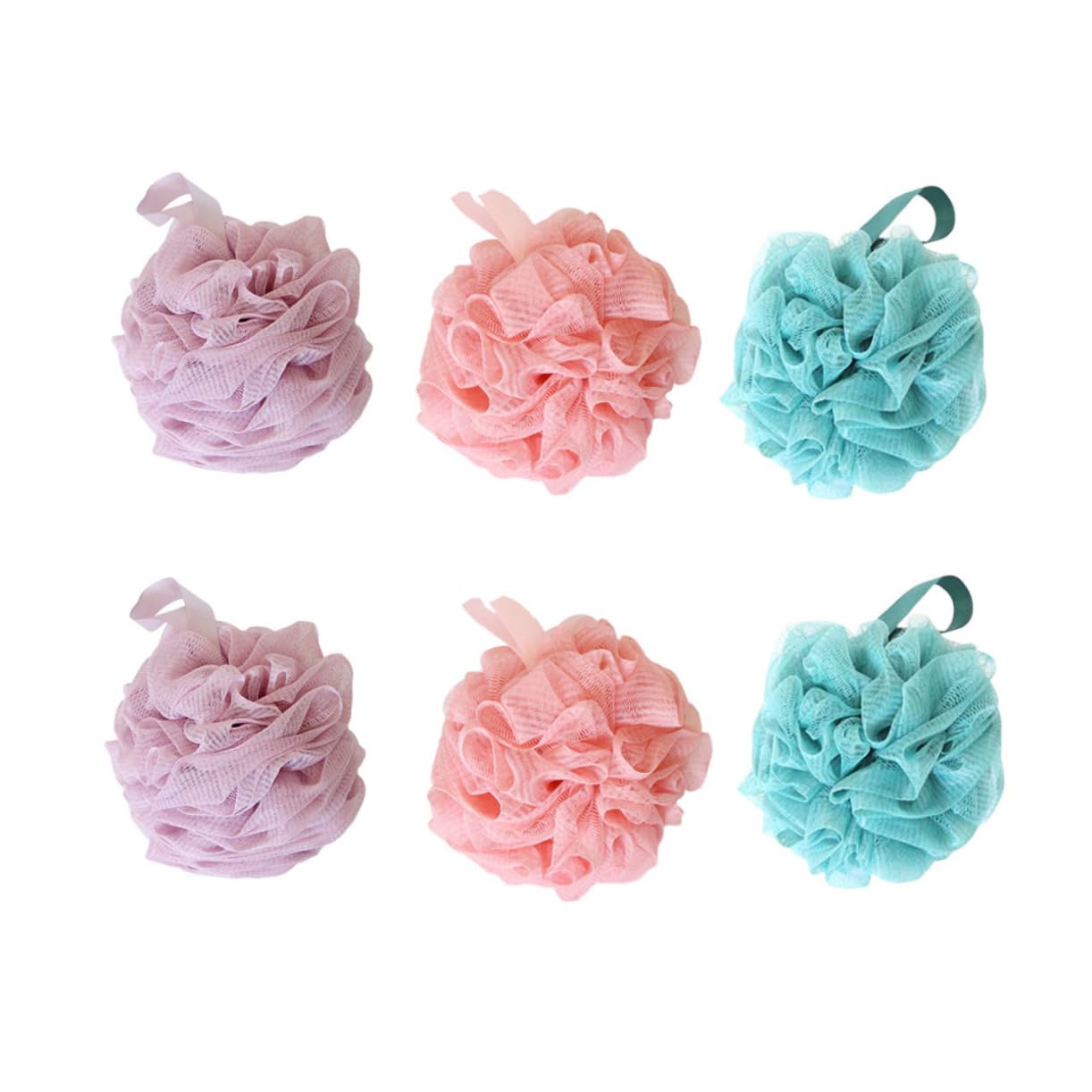 MUCKLILY 6Pcs Bath Ball Set Bubble Making Bath Puff Exfoliating Shower Sponge for Adults Soft Flowers in Purple Blue and Pink Beauty and Personal Care MUCKLILY