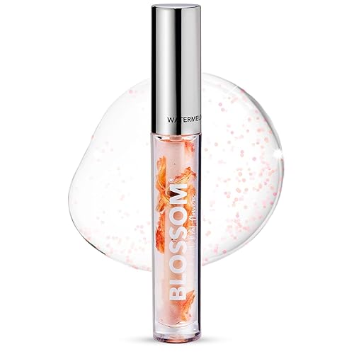 Blossom Lip Gloss & Lip Oil with Olive Oil + Grape Seed Oil, Moisturizing and Hydrating Shimmer Sparkle, Infused with Real Flowers, 3g, Watermelon Beauty & Personal Care Blossom