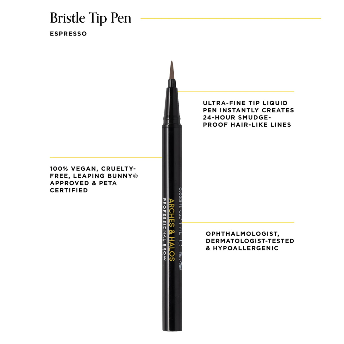 Arches and Halos Fine Bristle Tip Pen - Eyebrow Pencils for Women - Vegan Brow Pencil - Smudge-Proof, Buildable Formula - Espresso - 0.02 oz