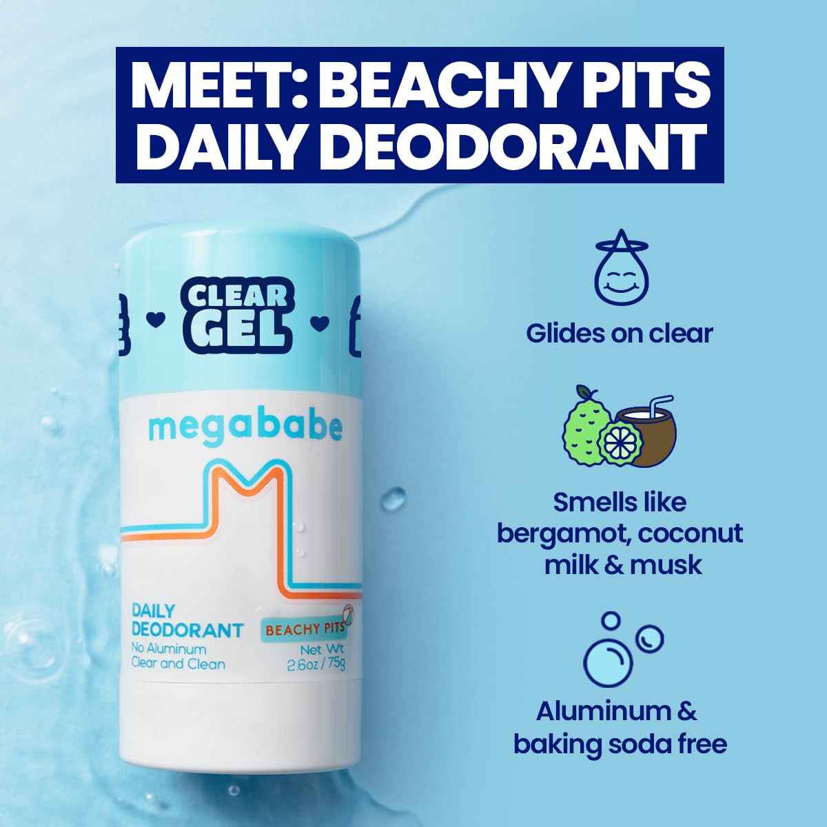 Megababe Beachy Pits Daily Deodorant, Fresh Scent, 2.6 Ounce, Stick Beauty and Personal Care Megababe