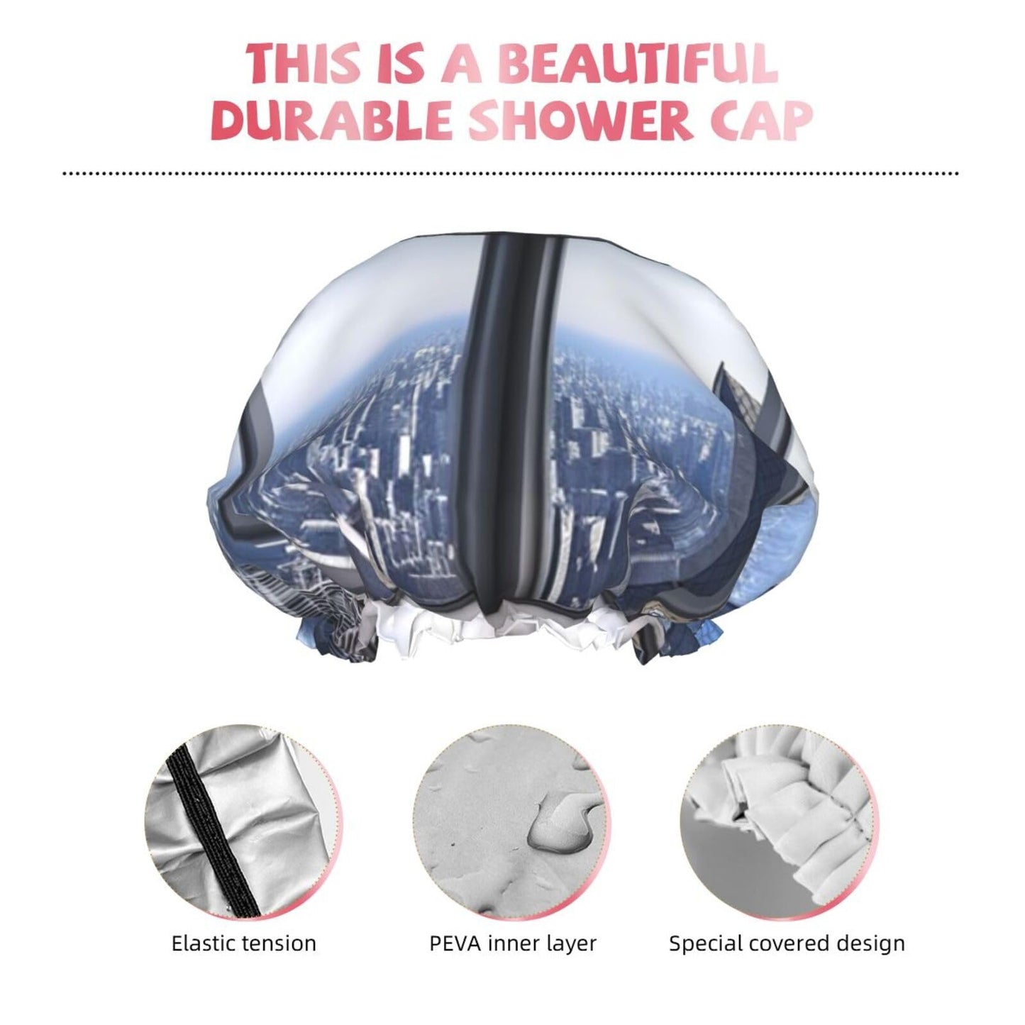 Skyscraper Buildings Shower Cap for Women Men Large Reusable Shower Bonnet Double-Layer Waterproof Bath Caps Elastic Band Hair Hat for All Hairstyles Beauty and Personal Care BWLHJKE