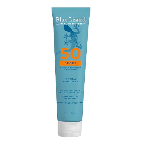 Blue Lizard Sport Mineral SPF 50 Lotion, Ideal for Athletes, 100% Mineral Sunscreen Actives, Fragrance-Free, Paraben-Free, Vegan, 5 fl oz Beauty & Personal Care BLUE LIZARD