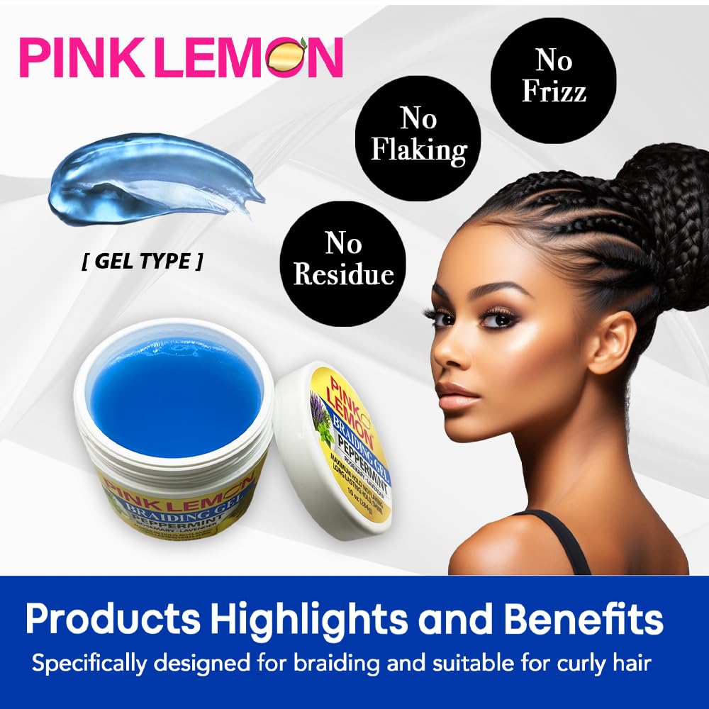 PINK LEMON Braiding Gel Peppermint - Maximum Hold, No Flaking, Long Lasting Hold, High Shine. For Micro, Inter, Dread, Faux, Loc, Twist, Braid, Edge Beauty & Personal Care PINK LEMON