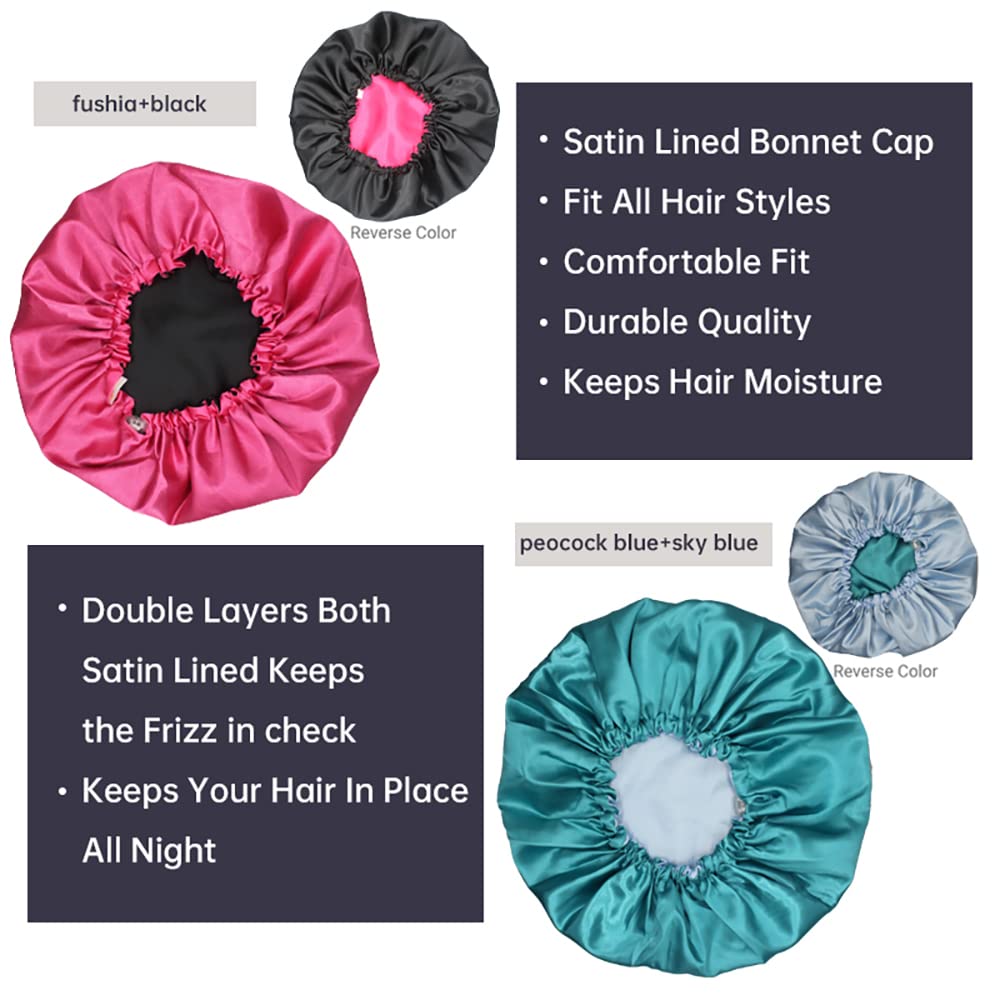 Hanbertti 2pcs of Satin Sleep Bonnet with Adjustable buckle, Silk Bonnet, Reusable Bath Hair Cap for Night Sleeping Reversible Double Layer (Fushia Beauty & Personal Care Hanbertti