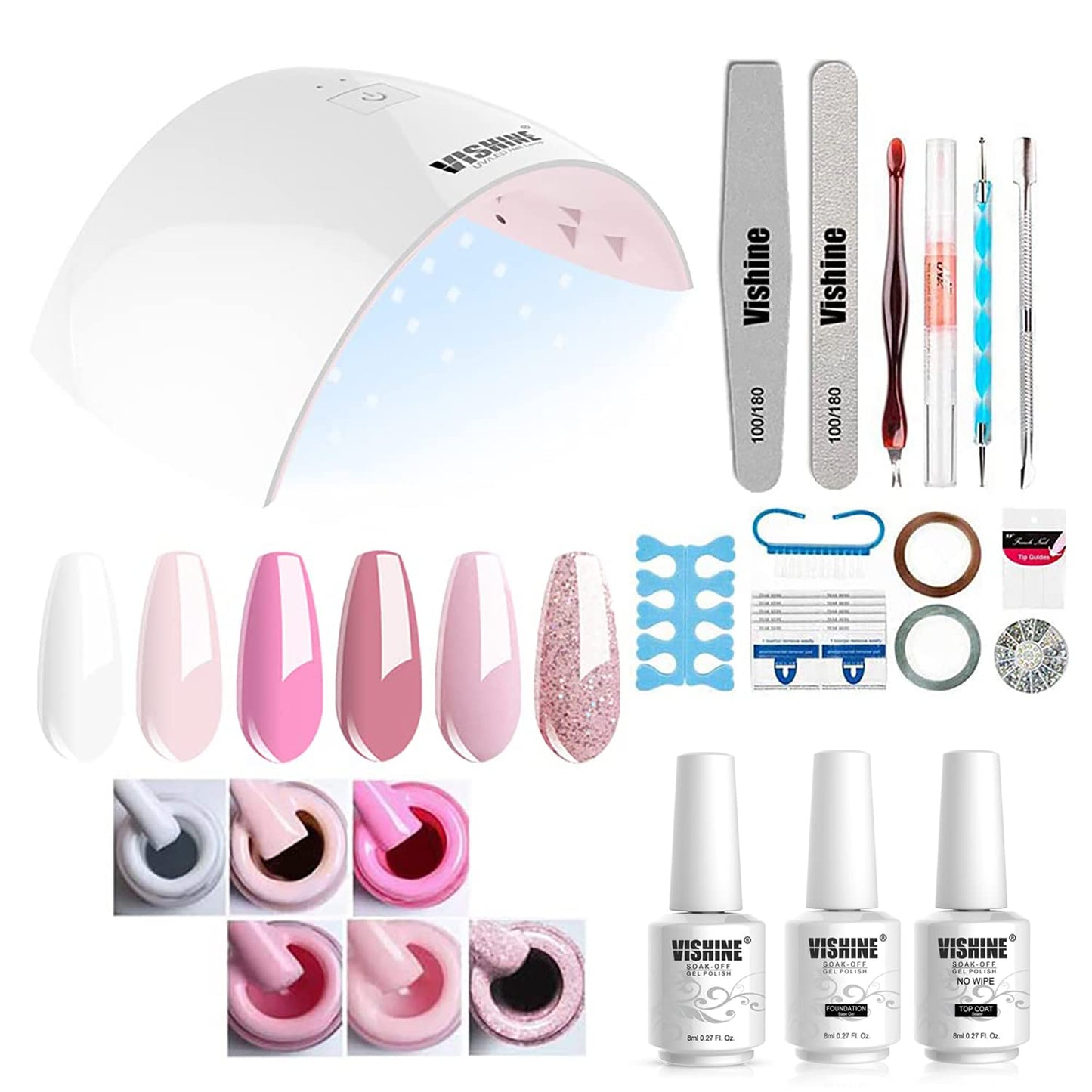Gel Nail Polish Starter Kit - 6 Colors Gel Polish Set Base Top Coat, 36W LED Nail Dryer Lamp with Full DIY Gel Manicure Nail Tools by Vishine 8ml Beauty & Personal Care Vishine