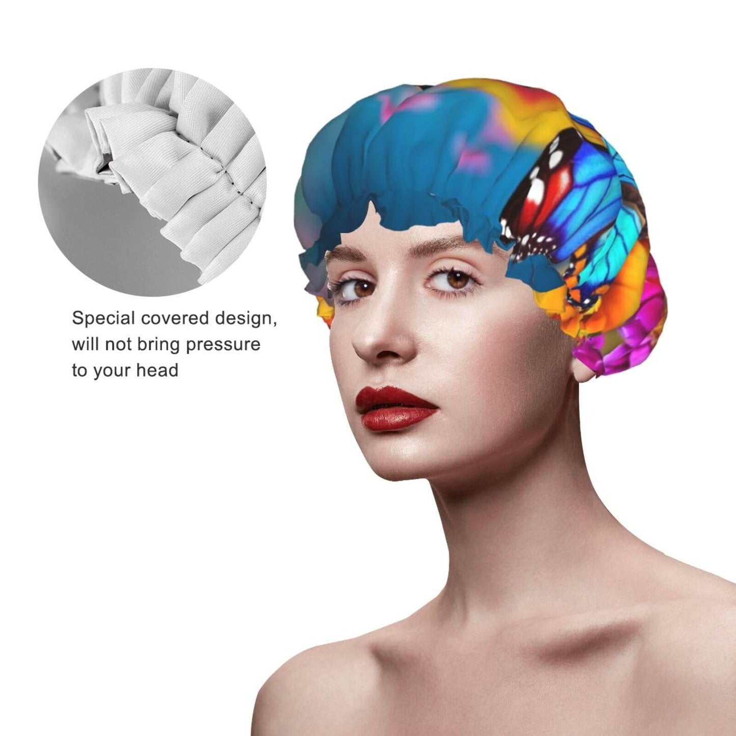 Colorful Butterfly Flower Shower Cap for Women Men Large Reusable Shower Bonnet Double-Layer Waterproof Bath Caps Elastic Band Hair Hat for All Beauty and Personal Care BWLHJKE