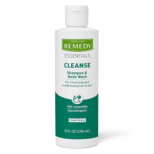 Medline Remedy Essentials Shampoo and Body Wash (8 fl oz), Fresh Scent, Full Body Cleanser with Aloe, For Adults & Elderly, Easy Rinse Gel for Bath Beauty & Personal Care Medline