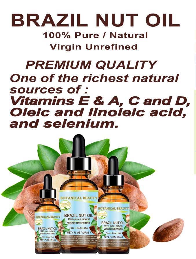 Botanical Beauty BRAZIL NUT OIL Bertholletia Excelsa WILD GROWTH RAW Brazilian 100% Pure Natural Virgin Unrefined for FACE, SKIN, BODY, HAIR, NAILS Beauty & Personal Care Botanical Beauty