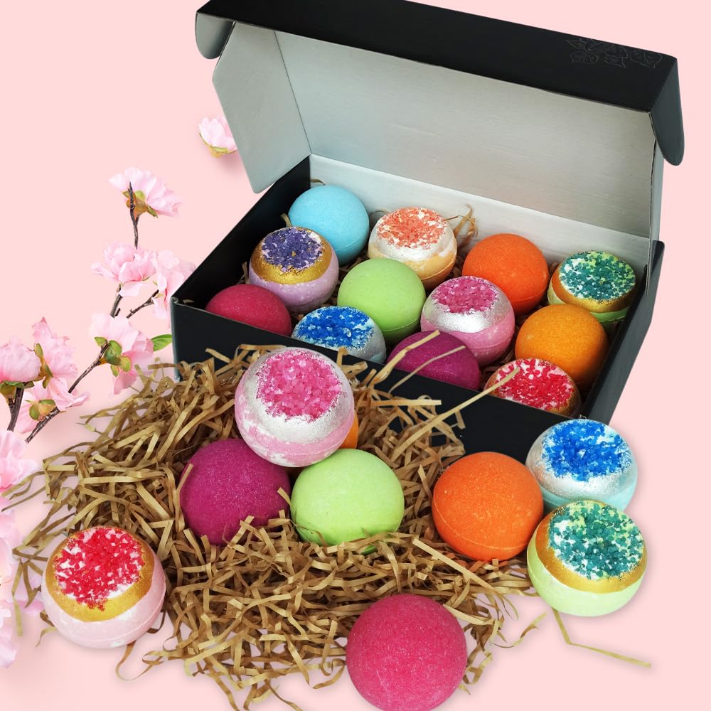 KAV Bath Bombs for Women - Natural Geode Bathbombs for Girls, Tweens - Set of 12 Organic Bath Bomb Giftset with Various Scents and Colors Beauty and Personal Care KAV