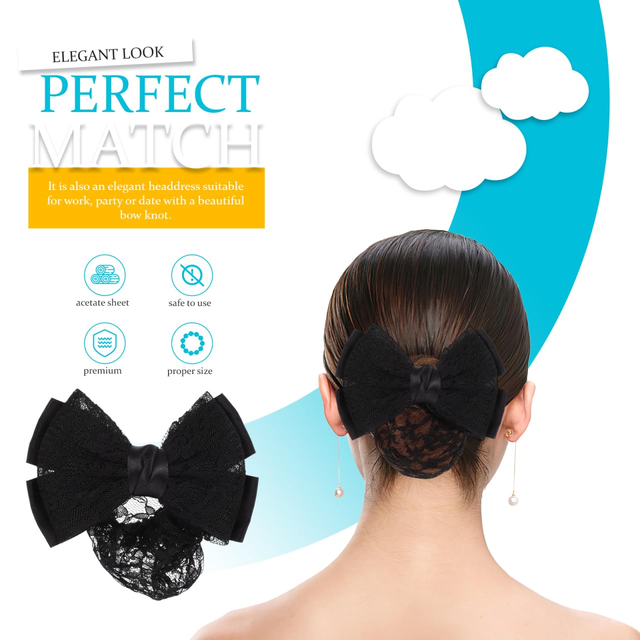 Beaupretty 2Pcs Women Bowknot Hair Bun Cover Barrettes Net Snood Hairnet Decor French Hair Clip (Black) Beauty & Personal Care Beaupretty