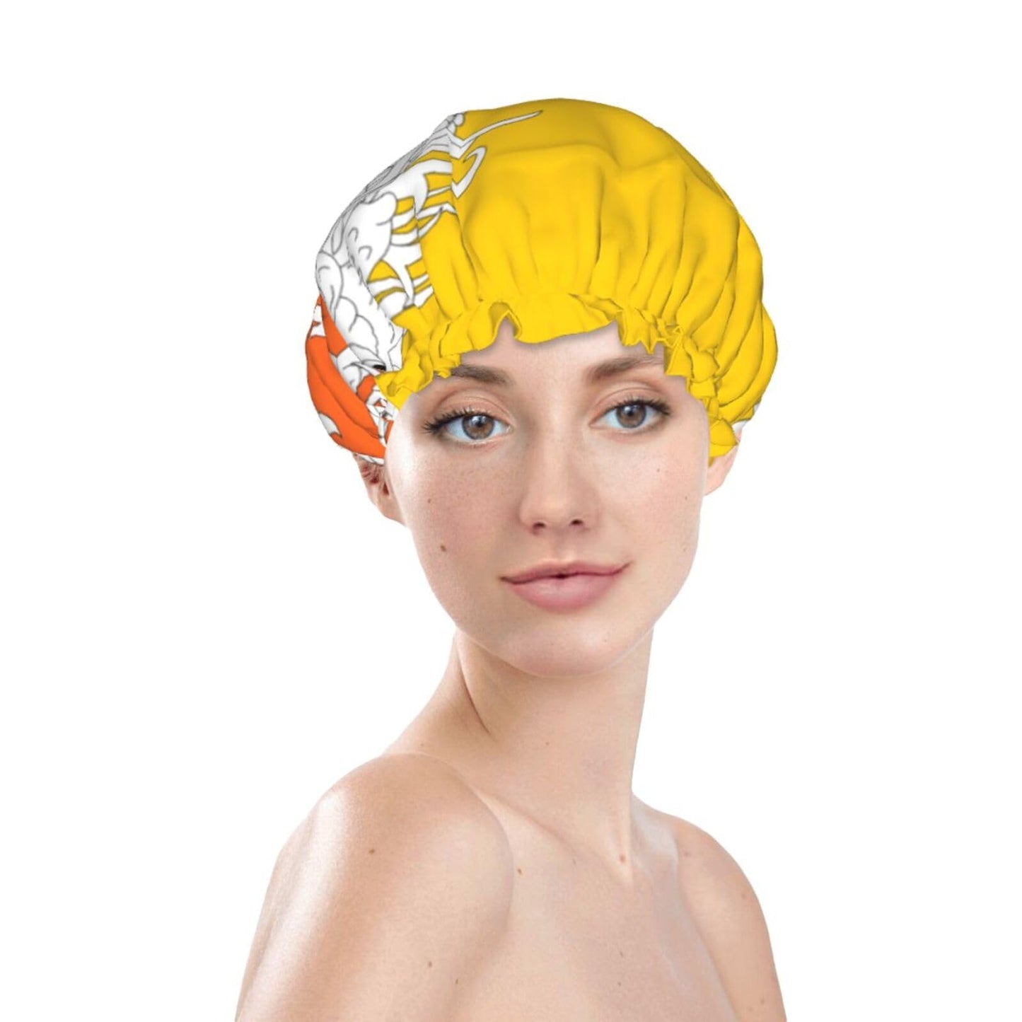 Bhutan Flag Prints Shower Cap Double Layer Lined Waterproof Bathing Shower Hat Beauty and Personal Care Hayyett