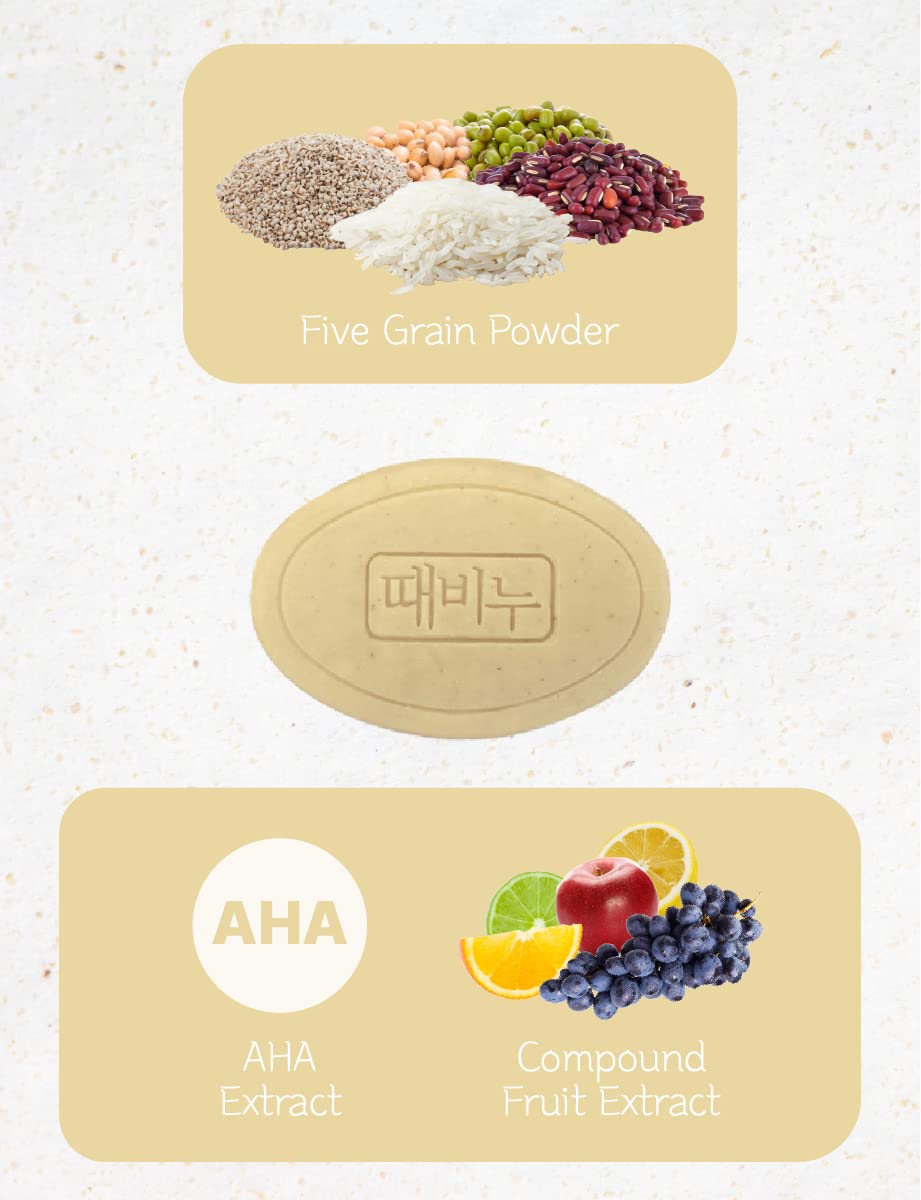 Five Grains Exfoliating Scrub Soap 3.2oz 2pcs + Songwol Korean Exfoliating Towel Green 13cm X 23.5cm 2pcs Beauty & Personal Care ADDY & PLUSY