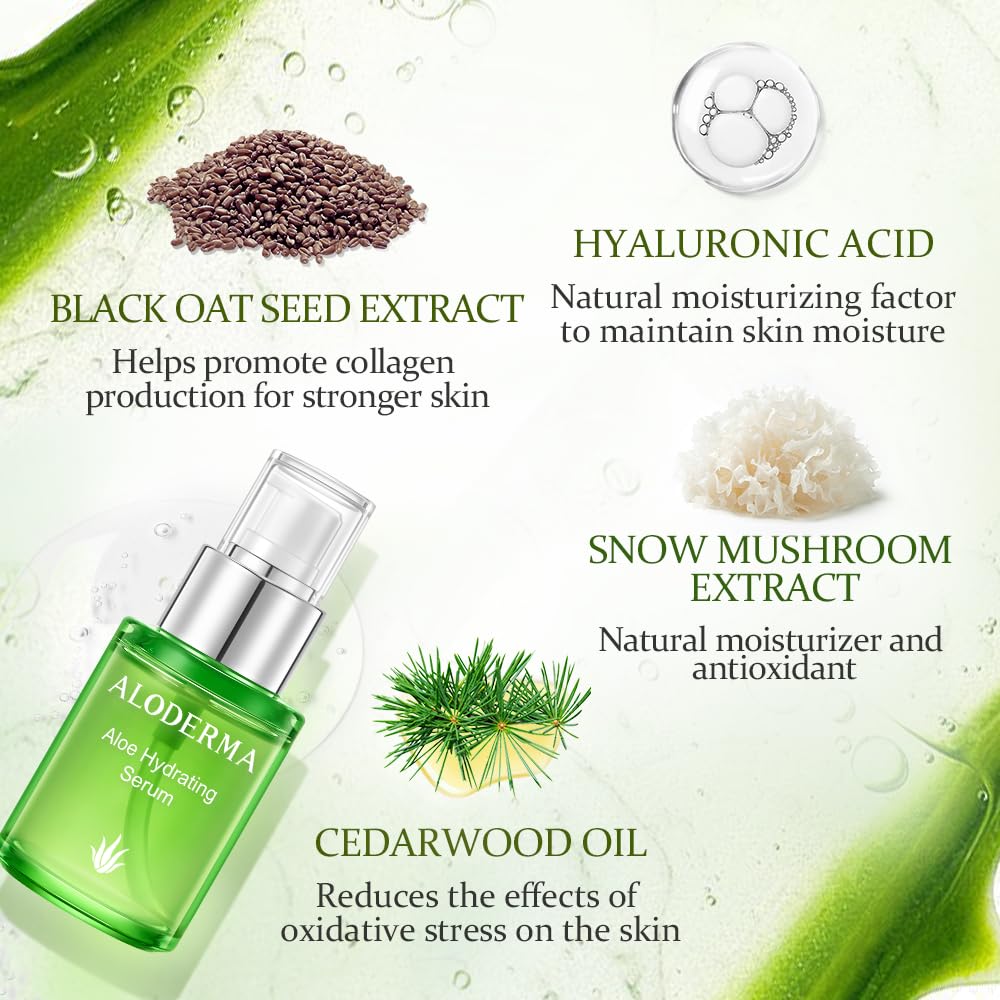 Aloderma Hydrating Aloe Face Serum Made with 65% Organic Aloe Vera - Deep Moisturizing Lightweight Aloe Vera Facial Serum with Hyaluronic Acid Beauty & Personal Care Aloderma