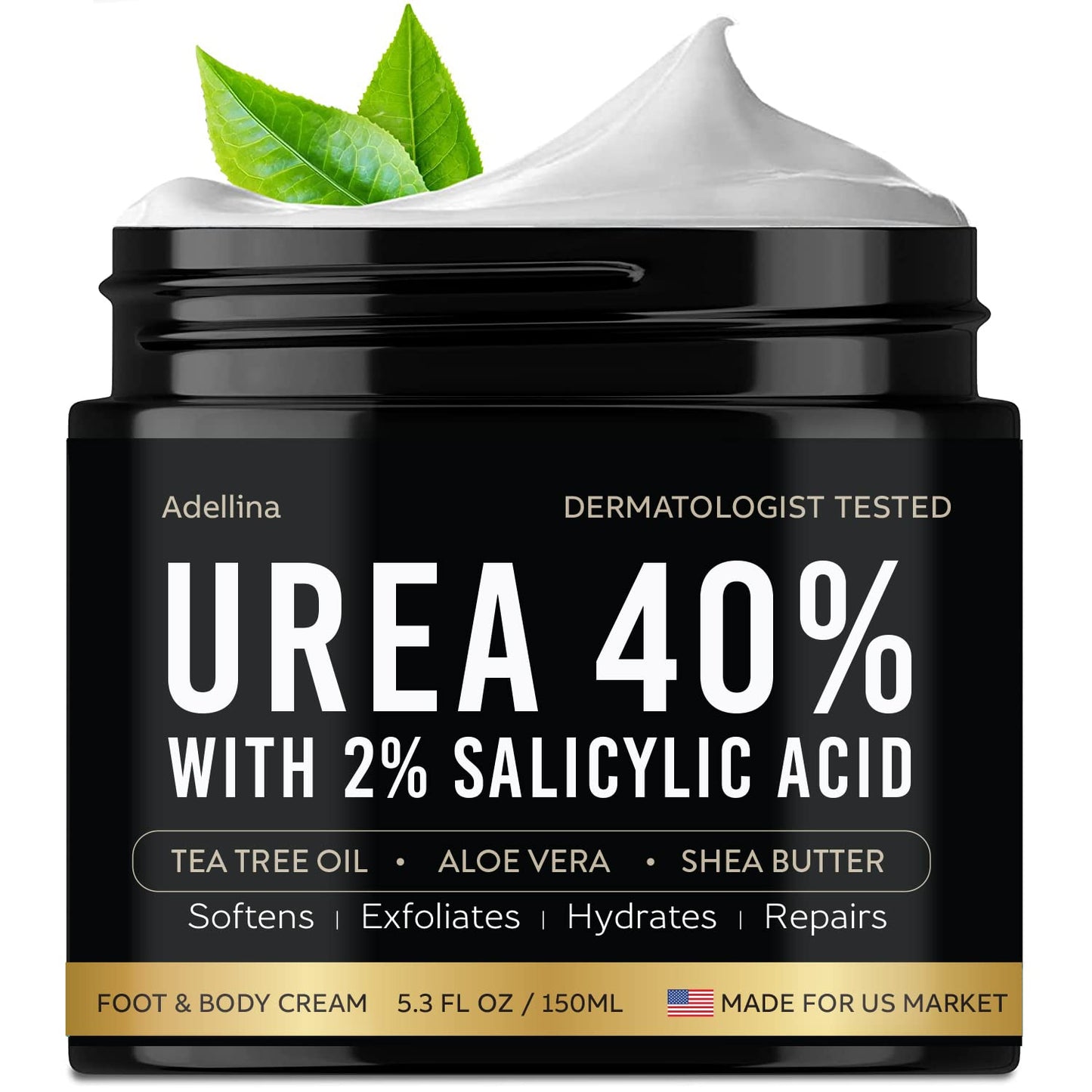 Adellina Urea Cream 40 Percent for Feet Maximum Strength, Urea Foot Cream for Dry Cracked Heels Feet Knees Elbows, 40% Urea Foot Repair Lotion 5.3 OZ Beauty & Personal Care Adellina