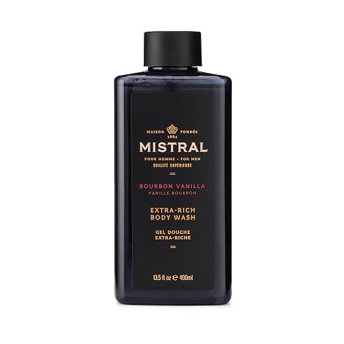 Mistral Men's Body Wash & Shampoo, Bourbon Vanilla 13.5 oz | 2-in-1 Natural Shower Gel for Men | SLS, Paraben & Phthalate Free | Natural Men’s Body Beauty & Personal Care Mistral