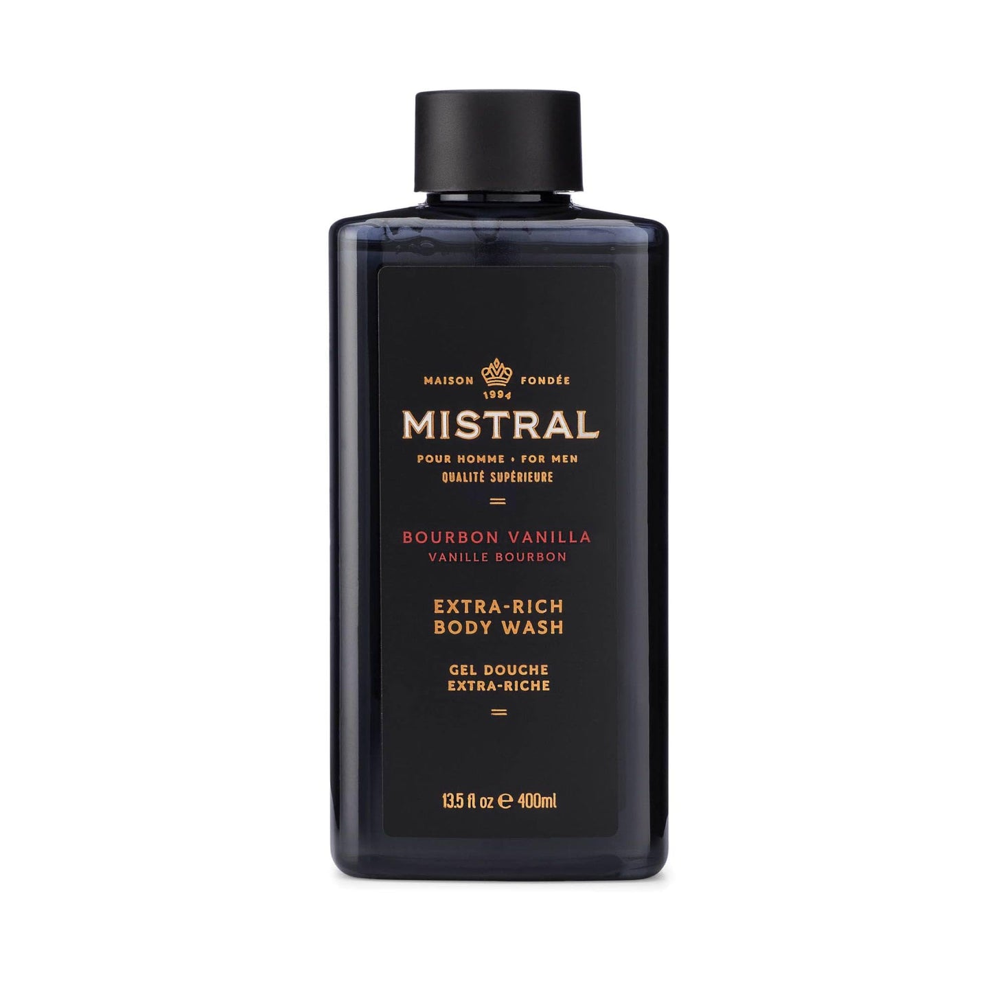 Mistral Men's Body Wash & Shampoo, Bourbon Vanilla 13.5 oz | 2-in-1 Natural Shower Gel for Men | SLS, Paraben & Phthalate Free | Natural Men’s Body Beauty & Personal Care Mistral