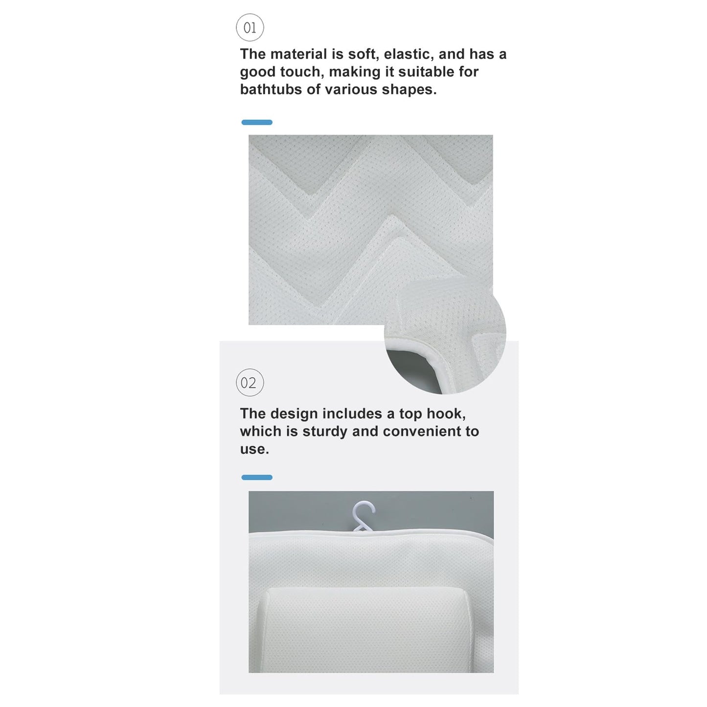 Ejoyous Full Body Bath Pillow, Spa Bathtub Pillow with Anti Slip Suction Cups, Luxury Bath Cushion Mat for Tub, White, Polyester, Neck/Back Support Beauty and Personal Care Ejoyous