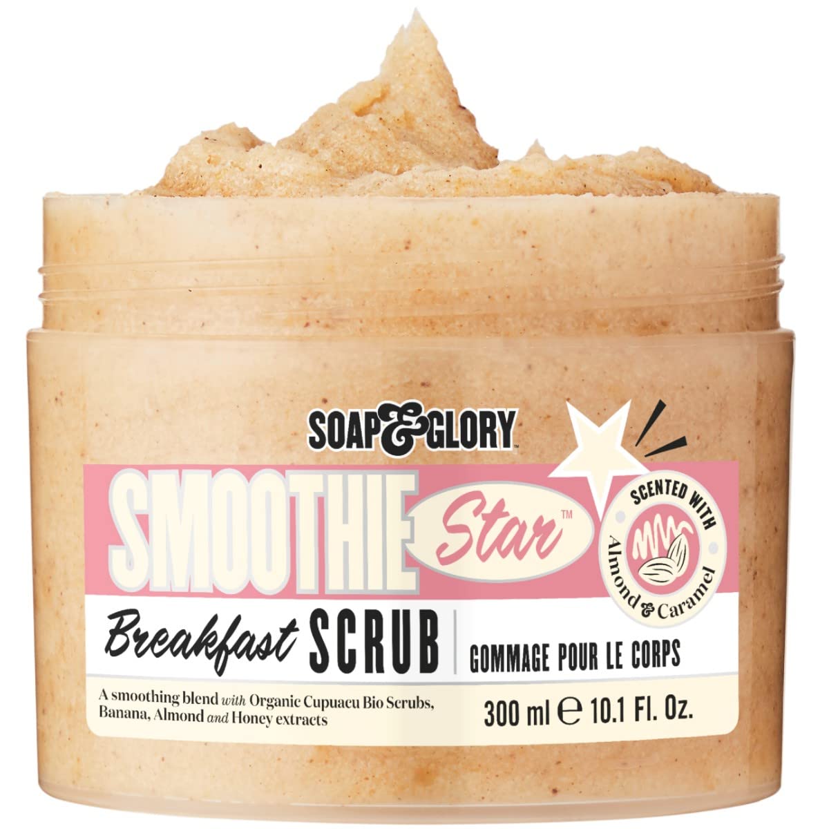 Soap & Glory Smoothie Star Exfoliating Body Scrub - Buff & Smooth Skin - Almond & Caramel Scented Vegan Body Polish - Brightening Scrub with Honey Beauty & Personal Care Soap & Glory