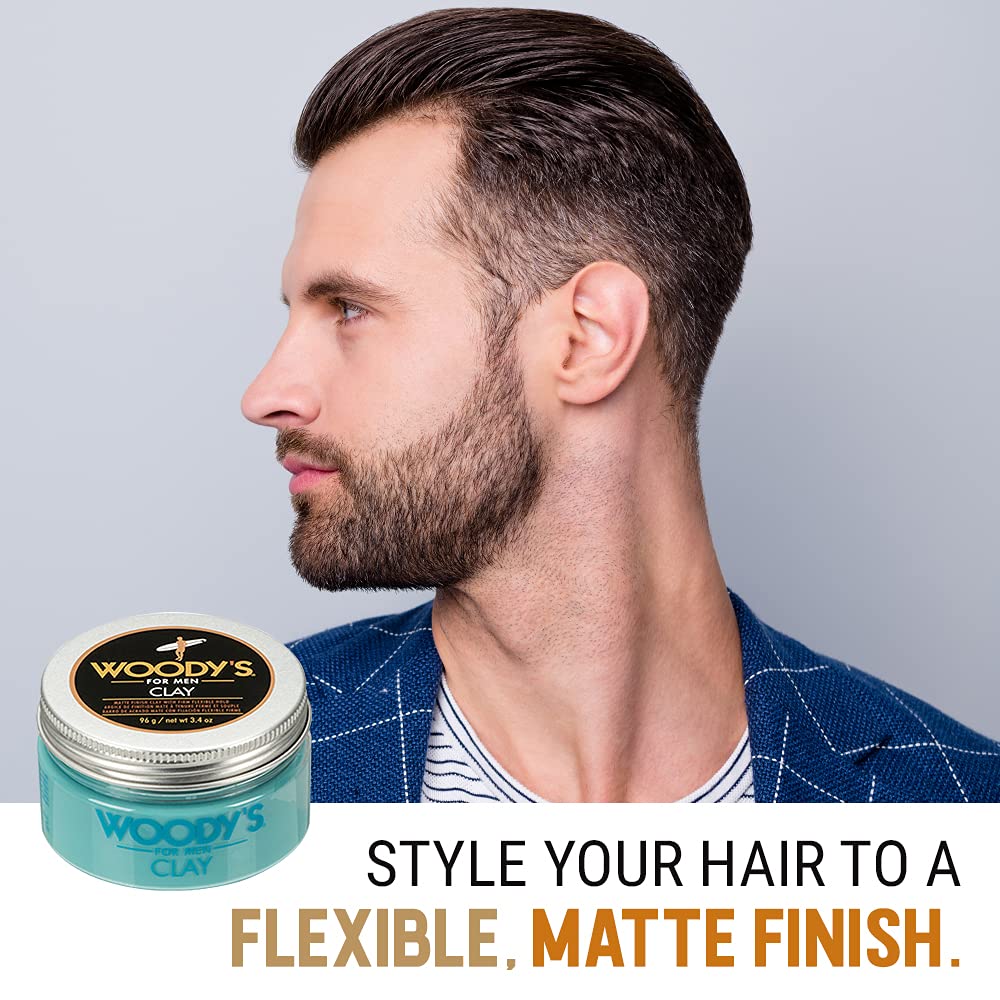 Woody's Premium Hair Clay for Men - Matte Finish, Pomade for Men Stronghold, Texturizing & Sculpting Hair Styling Clay, Flexible Control, 3.4 oz Beauty & Personal Care Woody's
