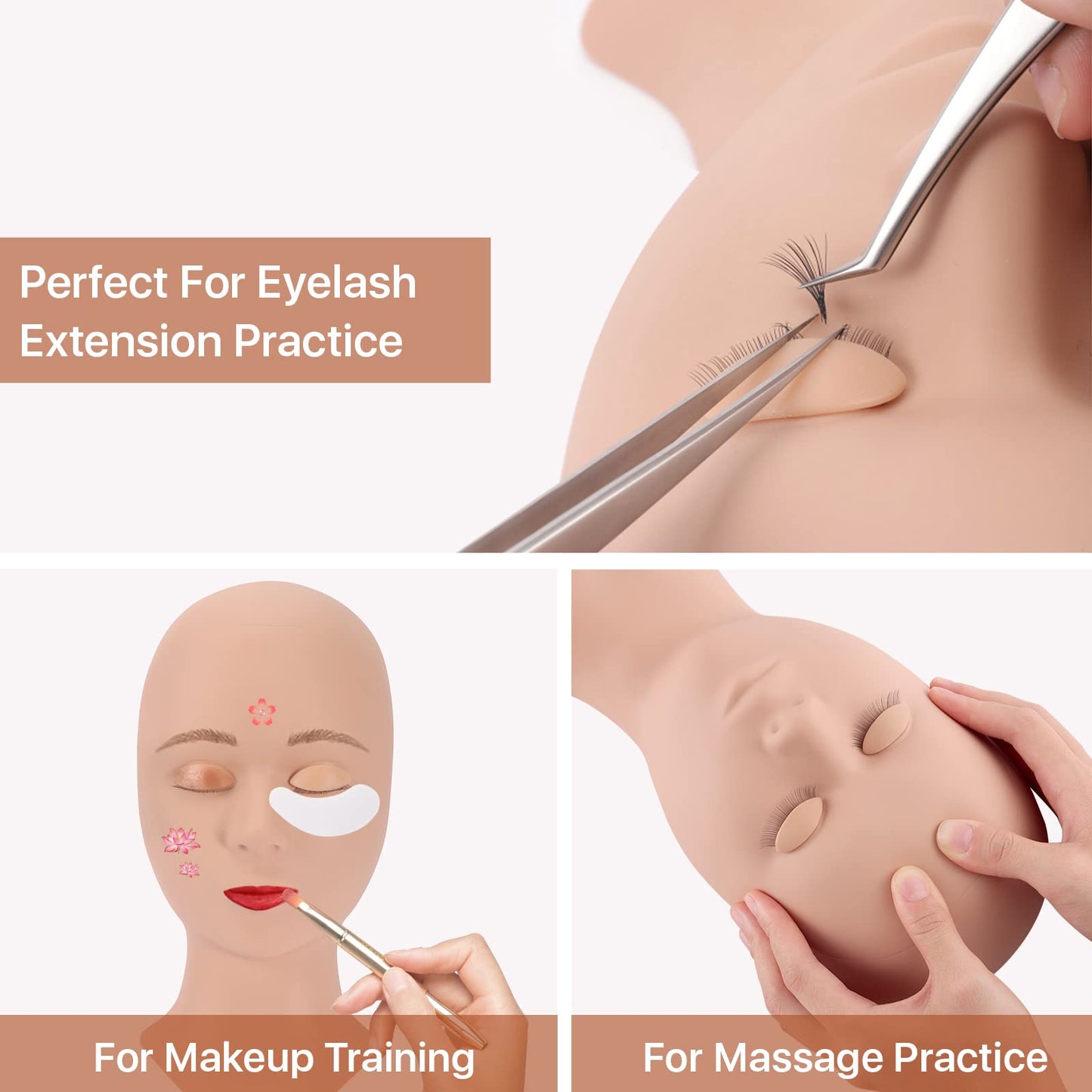 Pretty memory Lash Mannequin Head with 4 Pairs Removable Practice Eyelids, Silicone Eyelash Mannequin Head for Makeup Practice and Lash Extension Beauty & Personal Care Pretty memory