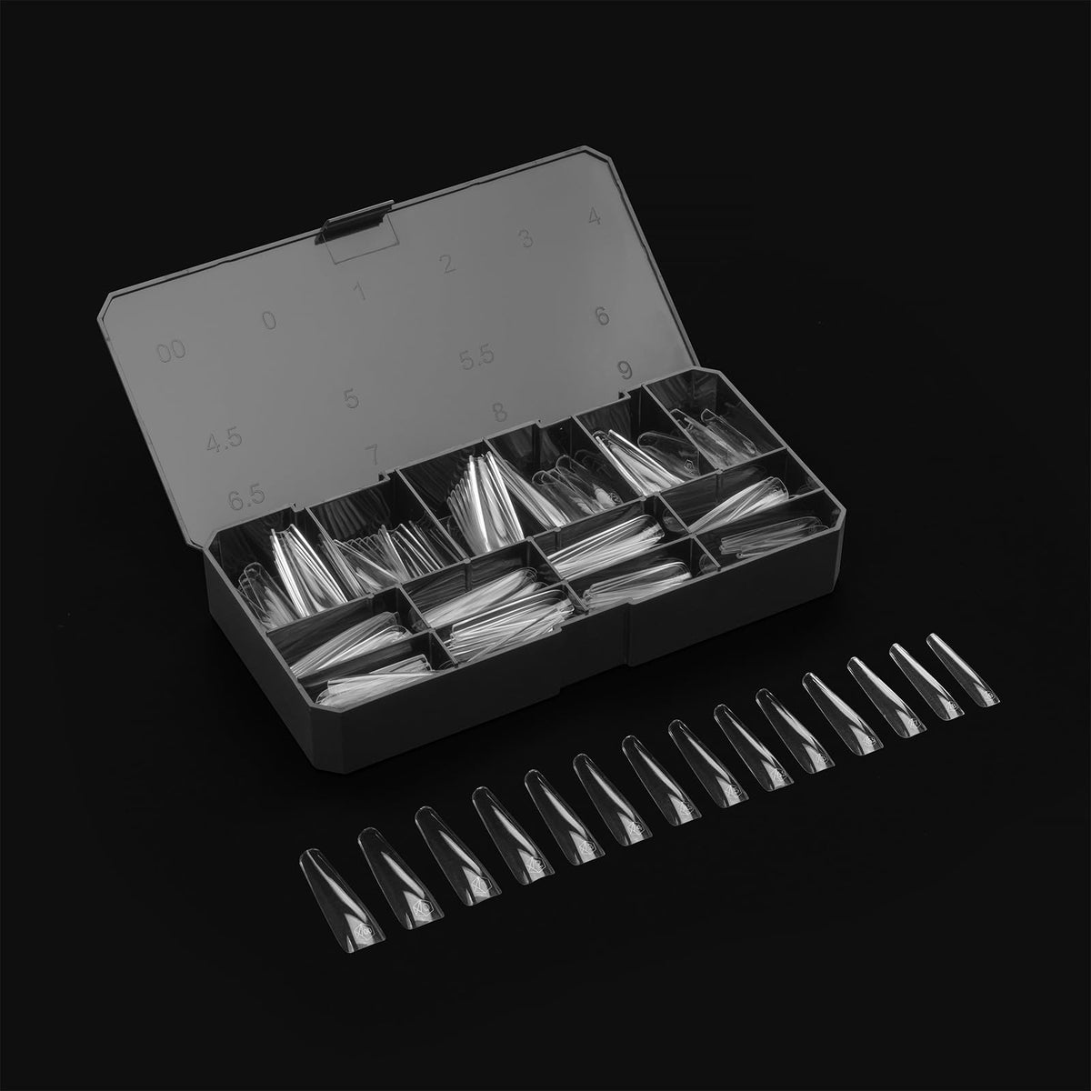 Apres Gel-X® Coffin Box of Nail Tips | 280 Gel-X Tips, Soft Tips, 14 Sizes 00-9 | Half-sizes Included (Sculpted Coffin Extra Long Box, 280 Count)