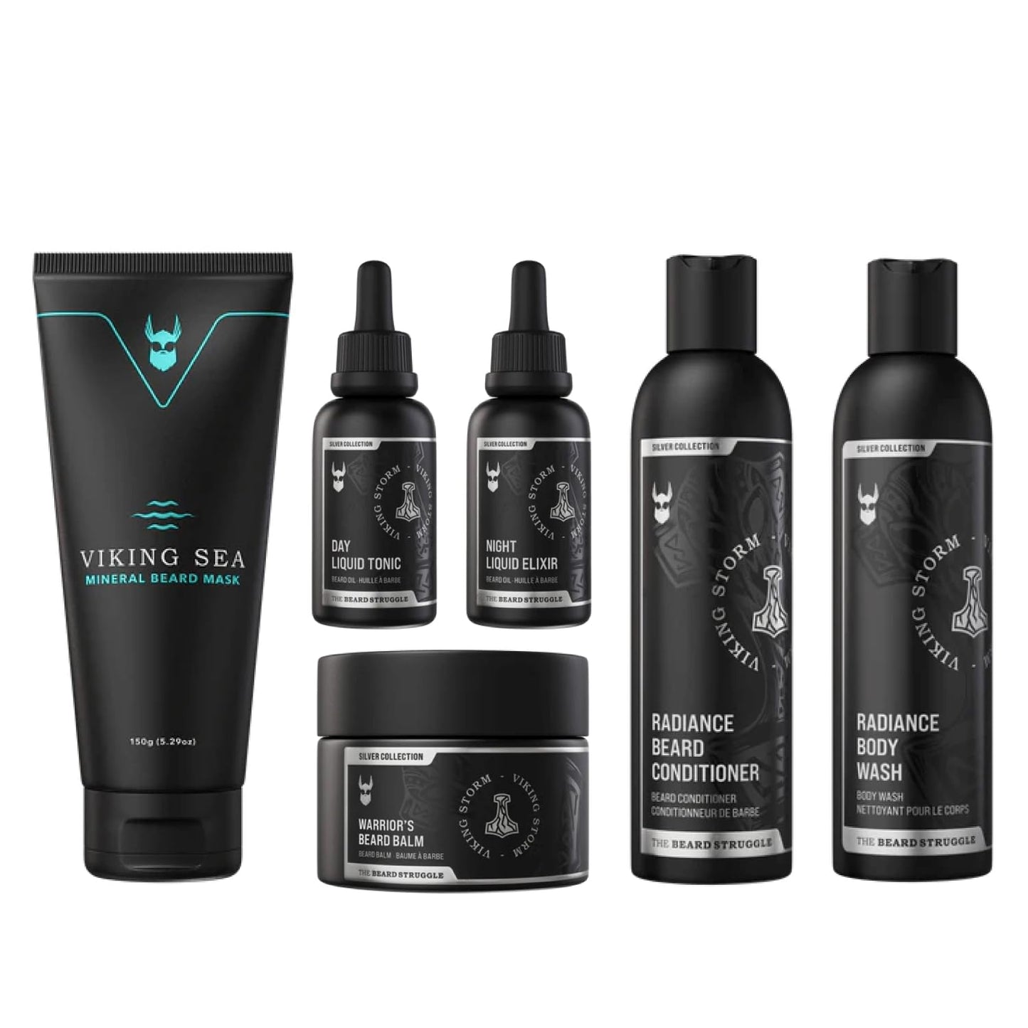 The Complete Beard Growth Kit by Beard Struggle - Mens Grooming Kit with Balm, Mask, Conditioner, Wash & Oils - Viking Storm, Silver Collection Beauty and Personal Care The Beard Struggle