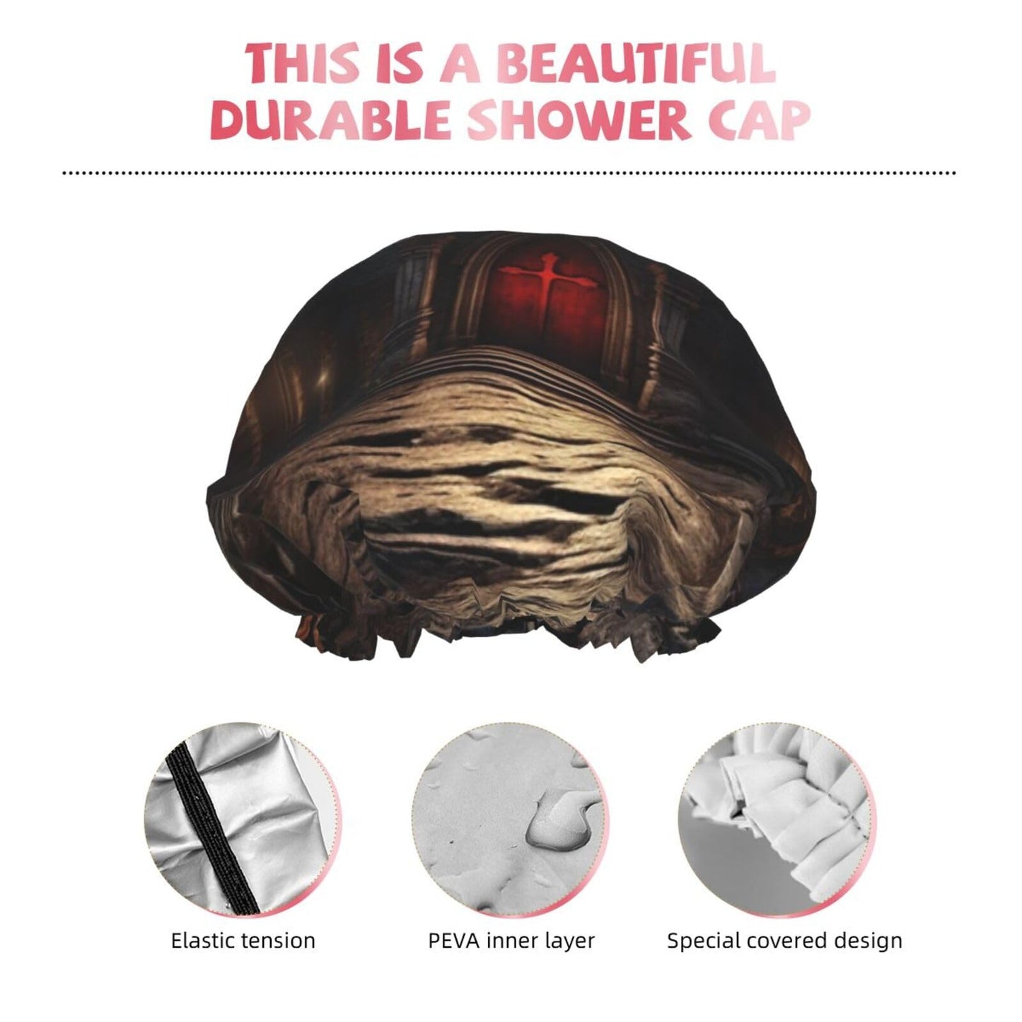 Old Crypt Shower Cap For Women Reusable Double Layers Bathing Bath Cap Hair Caps Waterproof Elastic Band Ladies Spa Salon Shower Hat Hair Caps Beauty and Personal Care GDSHJKLW