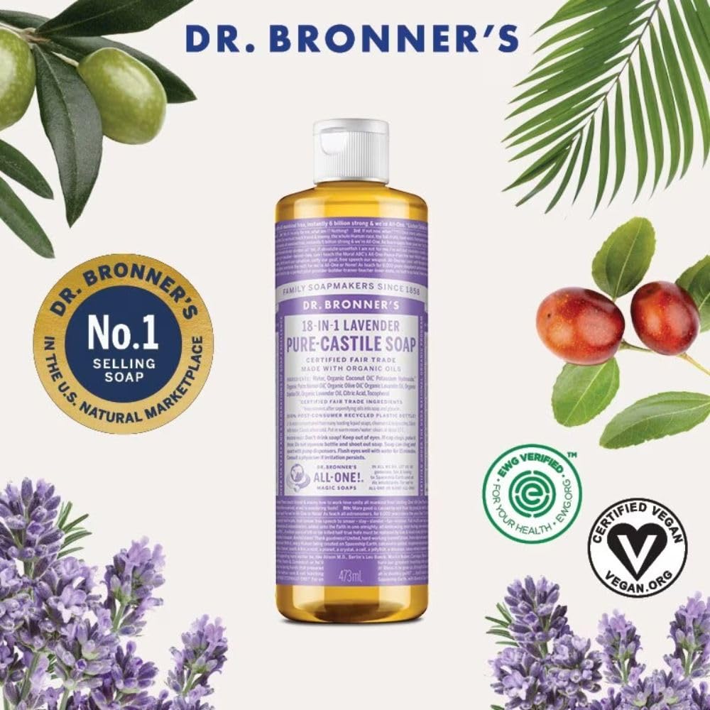 Dr. Bronner's - Pure-Castile Liquid Soap (Lavender, 16 ounce) - Made with Organic Oils, 18-in-1 Uses: Face, Body, Hair, Laundry, Pets & Dishes Beauty & Personal Care Dr. Bronner's