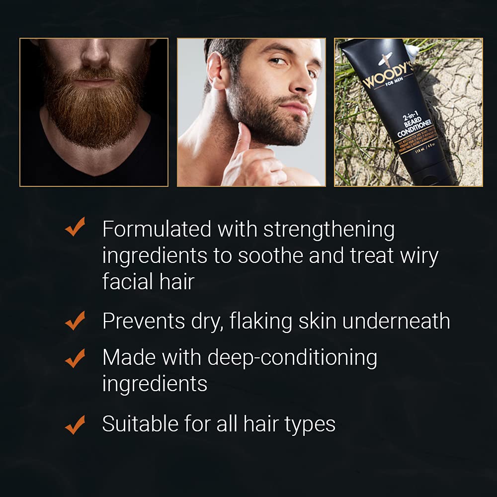 Woody's 2-in-1 Men Beard Conditioner, Beard Wash, Moisturize, Softens & Conditions Dry Flaky Beards, Enriched With Botanical Extracts and Essential Beauty & Personal Care Woody's
