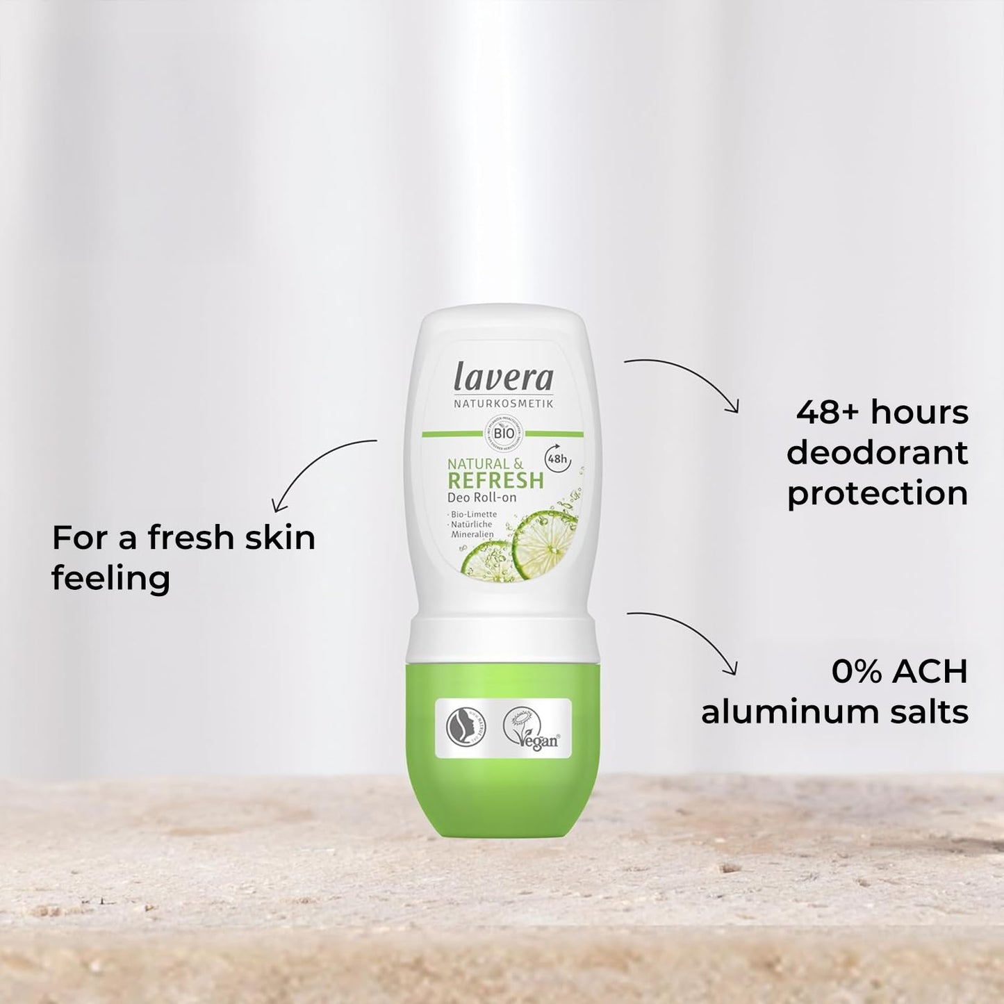 lavera Deo Roll-On Natural & Refresh - Roll On Deodorant for 48h Protection - with Natural Minerals & Lime - Aluminum Free - PETA Certified - Vegan Beauty and Personal Care lavera