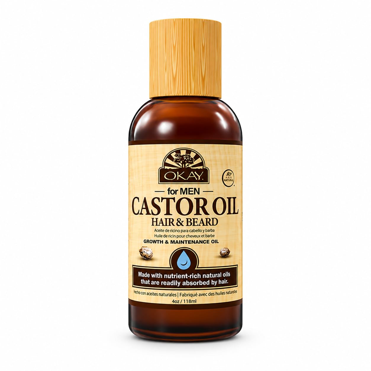 OKAY MEN Castor Oil Beard & Hair Oil - Beard Health Oil Treatment for Men, Moisturizer for Soft Hair with Natural Ingredients, Hexane Free - 4 oz Beauty and Personal Care OKAY