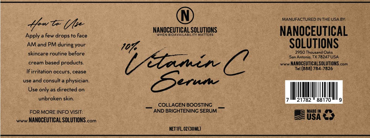 NANO VITAMIN C SERUM Instant absorption, REDUCES fine lines, wrinkles. REVITALIZES dull and damaged skin. 30ml bottle (1 fl oz). Beauty & Personal Care Nanoceutical Solutions